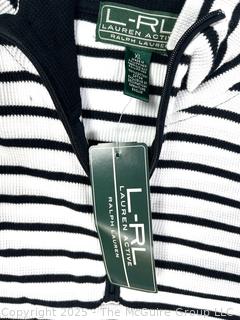 Women’s Black and White Striped Ralph Lauren Quarter-Zip Cotton Pullover. Size XL, New with Tags.