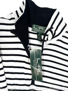Women’s Black and White Striped Ralph Lauren Quarter-Zip Cotton Pullover. Size XL, New with Tags.