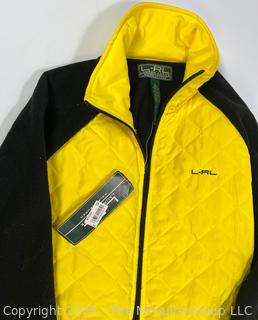 Women's Ralph Lauren Active Wear Black & Yellow Quilted Zip Front Jacket. Size Large, New with Tags.