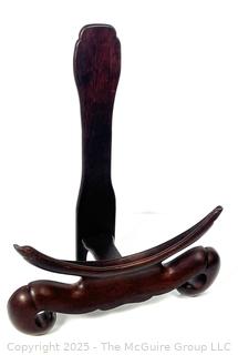Chinese Wood Table Top Easel. Stand or Display for Large Plates or Chargers. Curve Measures 15" Wide.