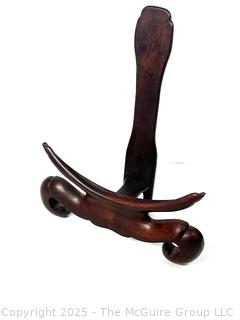 Chinese Wood Table Top Easel. Stand or Display for Large Plates or Chargers. Curve Measures 15" Wide.  