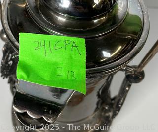 C 1850's Victorian Silver Plated Tilting Water Pitcher and Stand. Measures 22" Tall with Handle Up