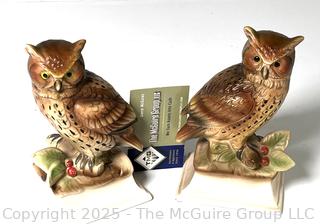 Two (2) Porcelain Owl Bookends by LJ Japan