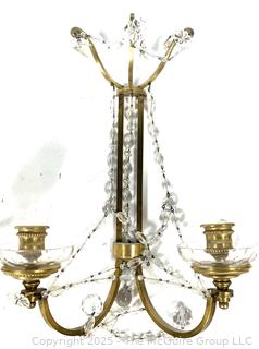 Pair of Neoclassical Two Light Crystal Wall Mount Candle Sconces