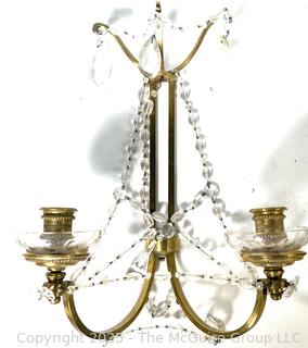 Pair of Neoclassical Two Light Crystal Wall Mount Candle Sconces