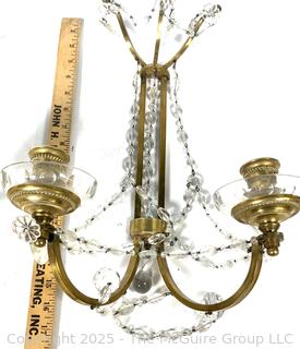 Pair of Neoclassical Two Light Crystal Wall Mount Candle Sconces
