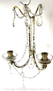 Pair of Neoclassical Two Light Crystal Wall Mount Candle Sconces
