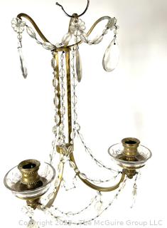 Pair of Neoclassical Two Light Crystal Wall Mount Candle Sconces
