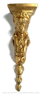 Gilt Painted Archetectural Plaster Wall Pediment with Woman's Face