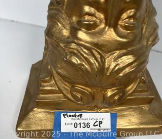Gilt Painted Archetectural Plaster Wall Pediment with Woman's Face