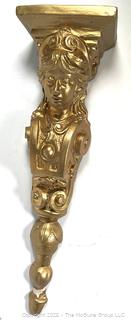 Gilt Painted Architectural Plaster Wall Pediment with Woman's Face