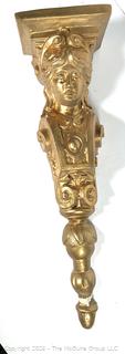 Gilt Painted Architectural Plaster Wall Pediment with Woman's Face