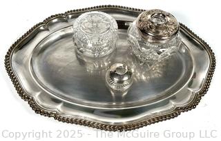 Silver Plated Tray with Crystal Vanity Dishes