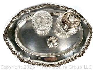 Silver Plated Tray with Crystal Vanity Dishes
