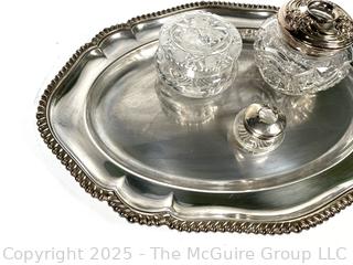 Silver Plated Tray with Crystal Vanity Dishes