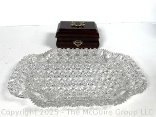 Brilliant Cut Crystal Serving Dish and Tin Lined Wooden Trinket Box