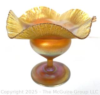 Louis Comfort Tiffany Favrile Iridescent Glass Footed Bowl or Compote Dish. Signed by L.C. Tiffany on Bottom. See All Photos 