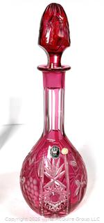 Golden Crown Ruby Cut to Clear Crystal Decanter with Stopper