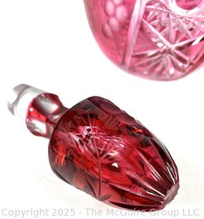 Golden Crown Ruby Cut to Clear Crystal Decanter with Stopper
