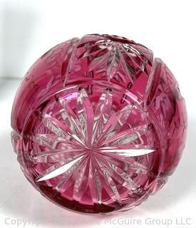 Golden Crown Ruby Cut to Clear Crystal Decanter with Stopper