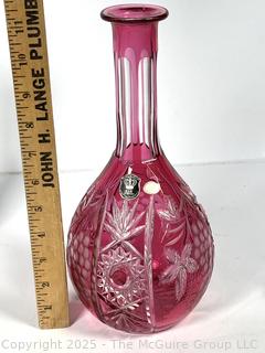 Golden Crown Ruby Cut to Clear Crystal Decanter with Stopper