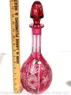 Golden Crown Ruby Cut to Clear Crystal Decanter with Stopper