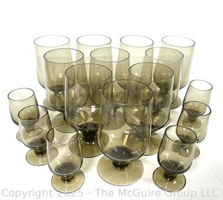 Set of Mid-Century Smokey Glassware