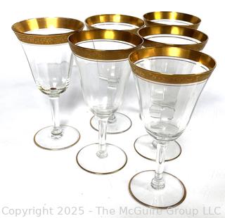 Set of Tiffin Franciscan Rambler Rose Gold Rimmed Crystal Wine Goblets