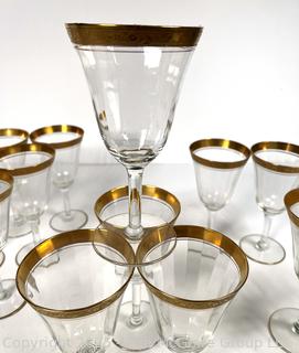 Set of Tiffin Franciscan Rambler Rose Gold Rimmed Crystal Wine Goblets