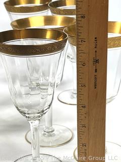 Set of Tiffin Franciscan Rambler Rose Gold Rimmed Crystal Wine Goblets