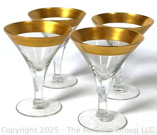 Set (4) of Gold Rimmed Martini Glasses