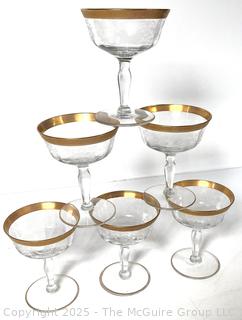 Set of (6) Tiffin Franciscan Rambler Rose Gold Rimmed Crystal Martini Glasses