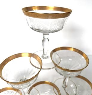 Set of (6) Tiffin Franciscan Rambler Rose Gold Rimmed Crystal Martini Glasses