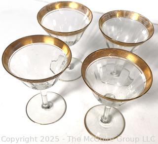 Set of (4) Tiffin Franciscan Rambler Rose Gold Rimmed Crystal Martini Glasses