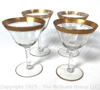 Set of (4) Tiffin Franciscan Rambler Rose Gold Rimmed Crystal Martini Glasses