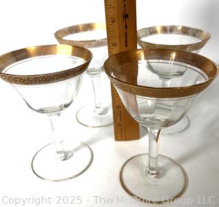 Set of (4) Tiffin Franciscan Rambler Rose Gold Rimmed Crystal Martini Glasses
