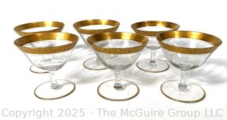 Set of (6) Tiffin Franciscan Rambler Rose Gold Rimmed Crystal Martini Glasses 