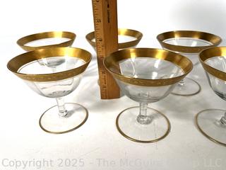 Set of (6) Tiffin Franciscan Rambler Rose Gold Rimmed Crystal Martini Glasses 