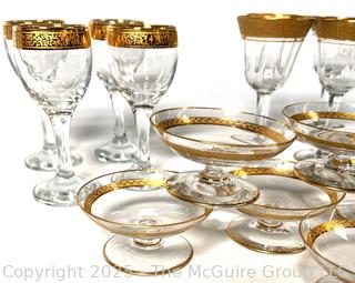 Large Set of Tiffin Franciscan Rambler Rose Gold Rimmed Crystal Glassware