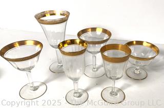 Set of Tiffin Franciscan Rambler Rose Gold Rimmed Crystal Glassware