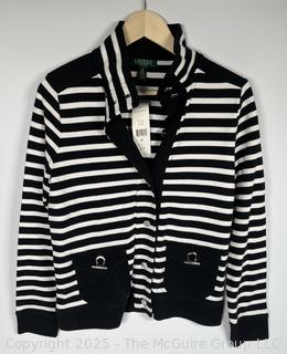 Black & White Stripe Knit Jacket by Ralph Lauren, Size PM.  New with Tags