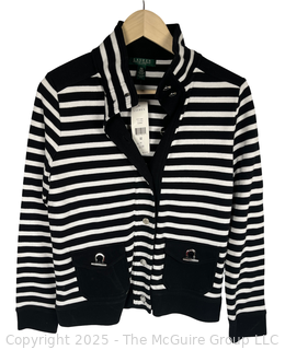 Black & White Stripe Knit Jacket by Ralph Lauren, Size PM.  New with Tags