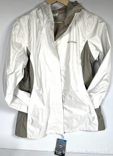 Women's White Arcadia Rain Jacket by Columbia, Large.  New with Tags