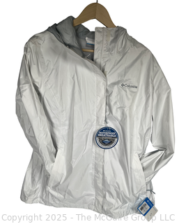 Women's White Arcadia Rain Jacket by Columbia, X Large. New with Tags