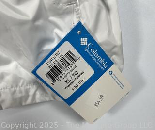 Women's White Arcadia Rain Jacket by Columbia, X Large. New with Tags