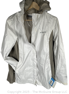 Women's White and Grey Rain Jacket by Columbia, Large. New with Tags