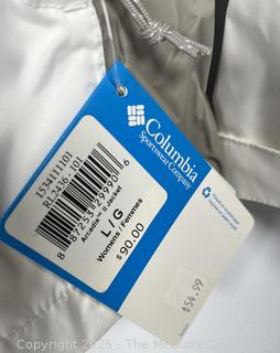 Women's White and Grey Rain Jacket by Columbia, Large. New with Tags