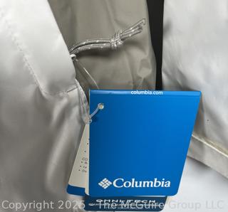 Women's White and Grey Rain Jacket by Columbia, Large. New with Tags