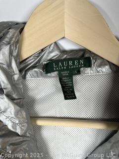 Women's Silver Rain Jacket by Ralph Lauren, Large. New with Tags