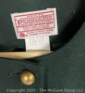Women's Green Wool Jacket with Gold Buttons by Pendleton, Sz 14